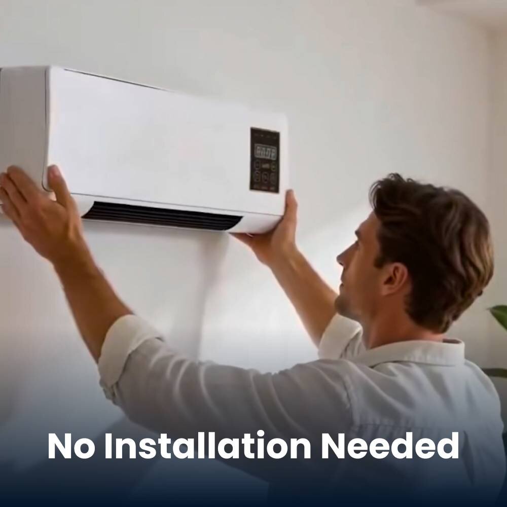 The BlizzAir unit set up in a rented apartment with no installation